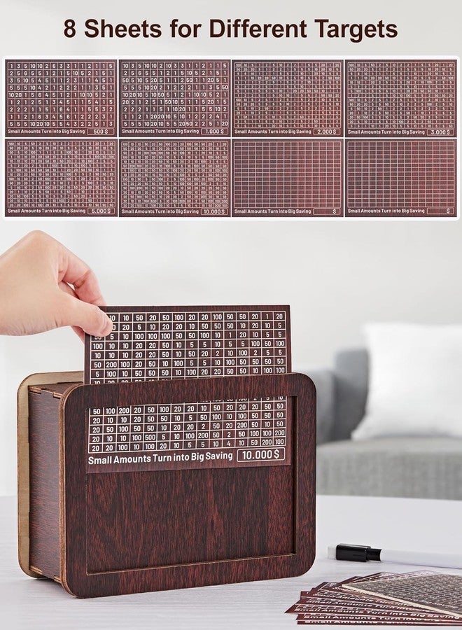 KMJSA حصالة نقود خشبية من KMJSA للأطفال والكبار، صندوق عملات بتصميم منحوت، صندوق توفير، حصالة صغيرة، صندوق تبرعات، حصالة نقود ذكية، صندوق عملات خشبي، موفر للمال، حصالة بأرقام - Image 3